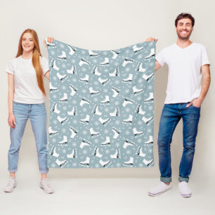 Winter themed pattern with ice skates fleece blanket