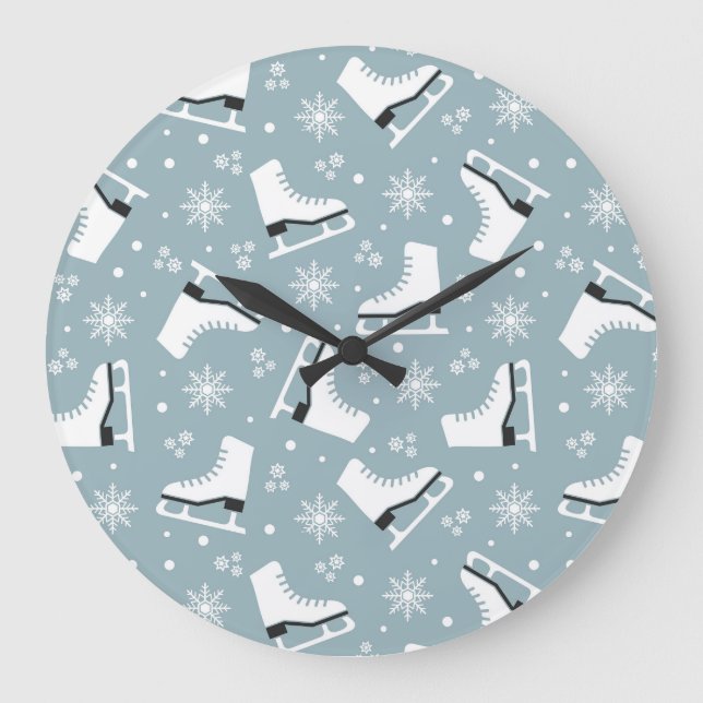 Winter themed pattern with ice skates large clock (Front)