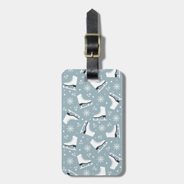 Winter themed pattern with ice skates luggage tag (Front Vertical)