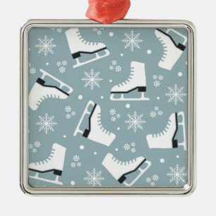 Winter themed pattern with ice skates metal ornament