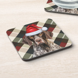 Winter Themed Shorthair Pointer Dog Holiday Plaid Coaster