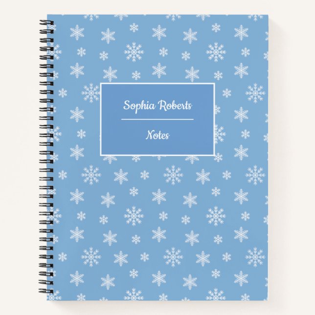 Winter themed snowflakes modern pattern baby blue notebook (Front)