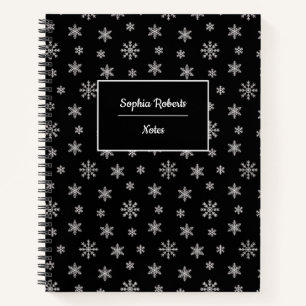 Winter themed snowflakes modern pattern black notebook