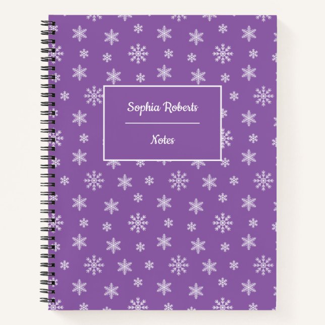 Winter themed snowflakes modern pattern purple notebook (Front)