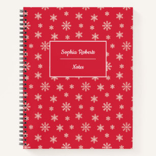 Winter themed snowflakes modern pattern red notebook