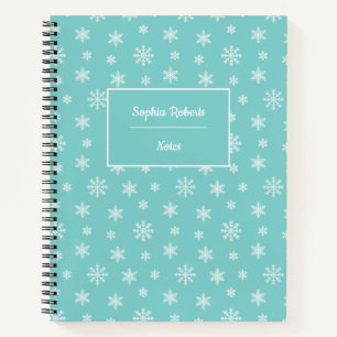 Winter themed snowflakes modern pattern turquoise notebook
