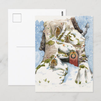 Winter themed watercolor postcard