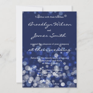 Winter Themed Wedding Invitations Blue Bokeh