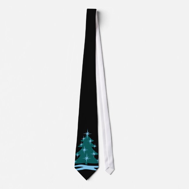 Winter Tie Blue Christmas Tree Festive Holiday Tie (Front)