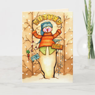 Winter Time Fun Snowman - Customizable Holiday Card