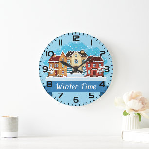 Winter Time Snowing Large Clock