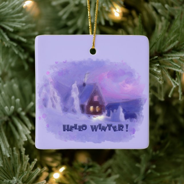 Winter Top Of The Mountains Chalet White Firs Ceramic Ornament (Tree)