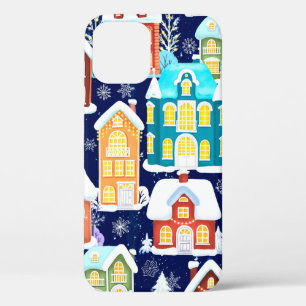 Winter town with victorian houses. Christmas theme iPhone 12 Case