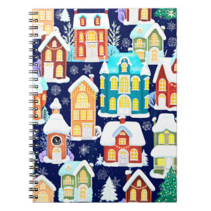 Winter town with victorian houses. Christmas theme Notebook