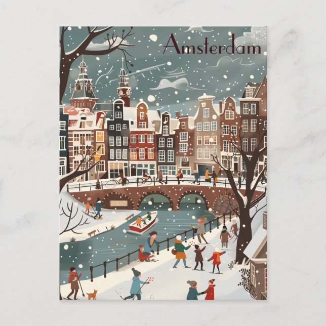 Winter Travel to Amsterdam Postcard (Front)