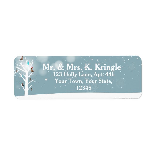 Winter Tree Birds On Blue Address Labels (Front)