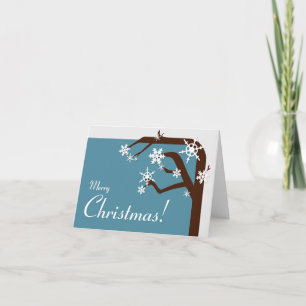 Winter Tree Blue Snowflake Christmas Card