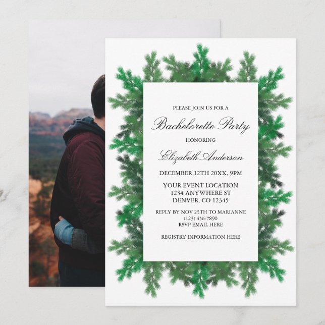 Winter Tree Branches Photo Bachelorette Party Invitation (Front/Back)