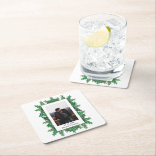 Winter Tree Branches Photo Wedding Square Paper Coaster