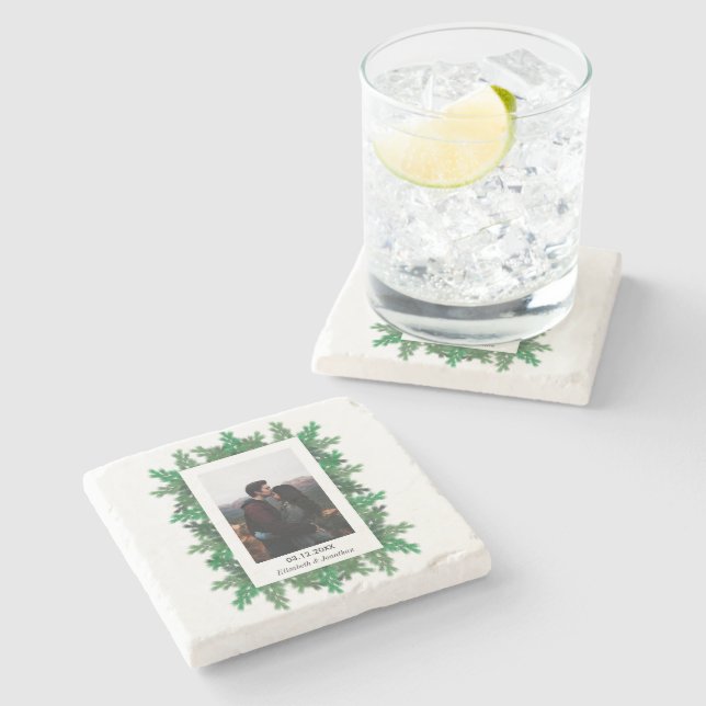 Winter Tree Branches Photo Wedding Stone Coaster (Side)