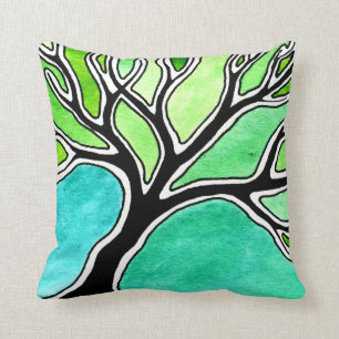 Winter Tree in Green Tones Throw Pillow