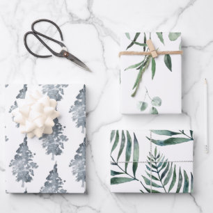 Winter Tree & Leaf Wrapping Paper Sheet
