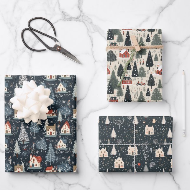 Winter Tree Pattern Christmas Vintage Wrapping Paper Sheet (Front)