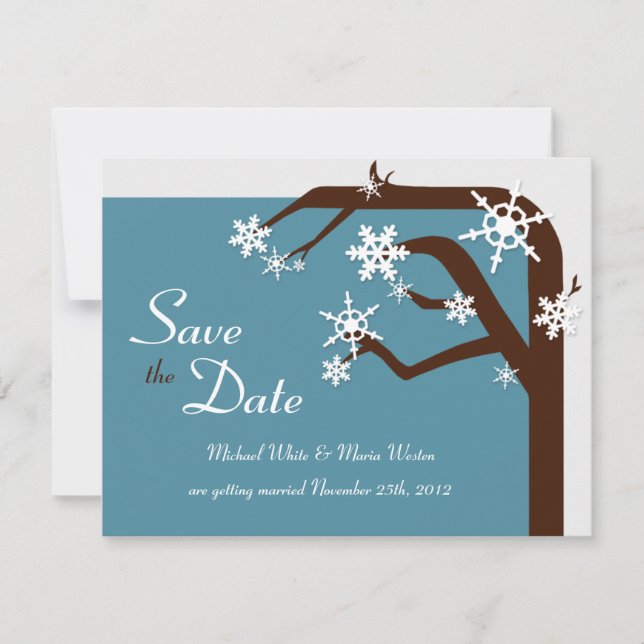 Winter Tree Snowflake Save the Date Announcement (Front)