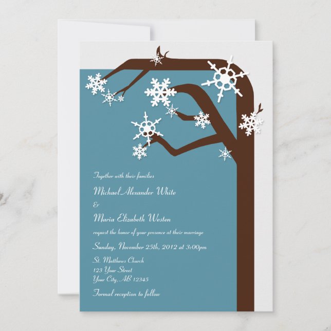 Winter Tree Snowflake Wedding Invitations (Front)