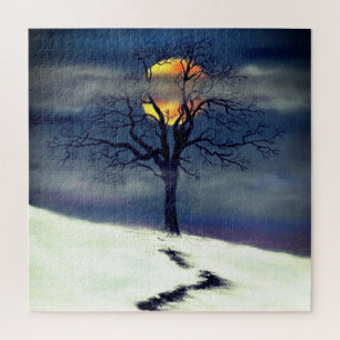 Winter Tree Sunset - Art Drawing Collection Jigsaw Puzzle
