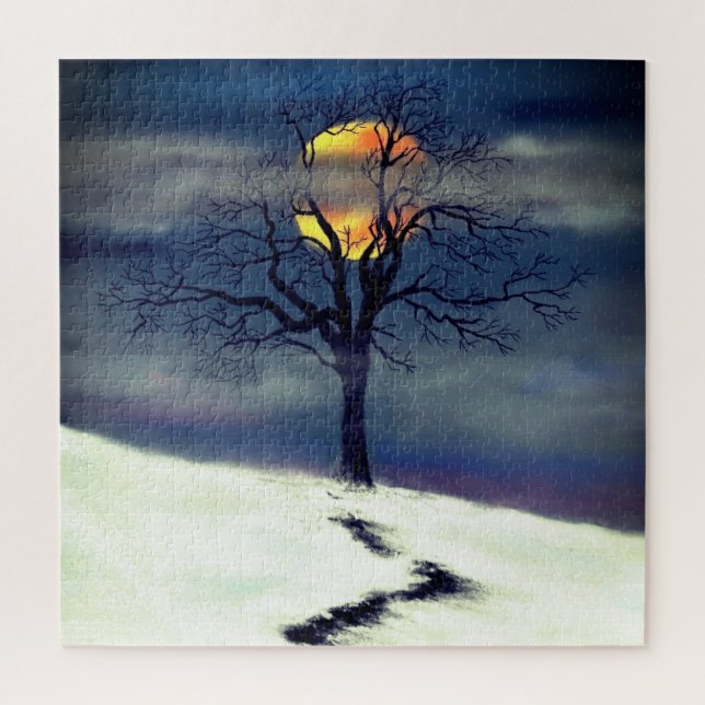 Winter Tree Sunset - Art Drawing Collection Jigsaw Puzzle (Vertical)
