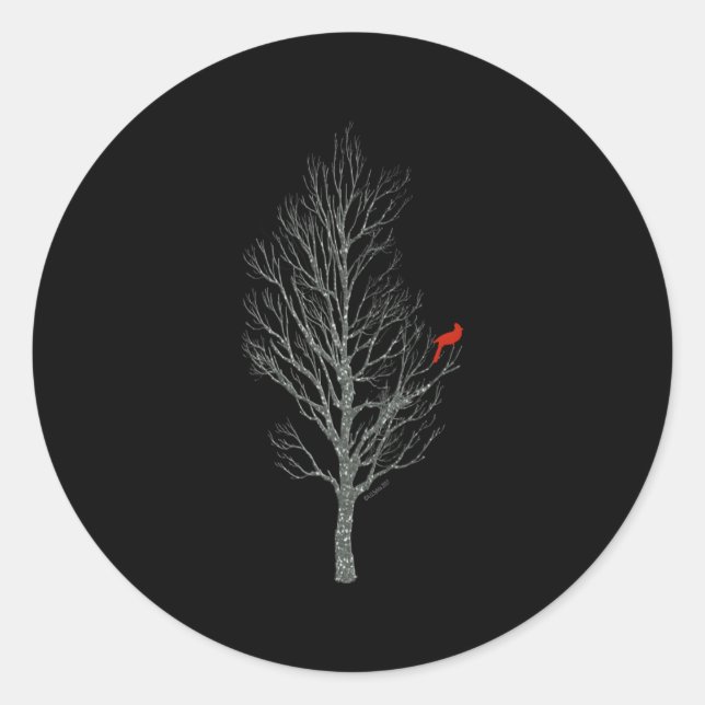 Winter Tree W Cardinal Bird Classic Round Sticker (Front)