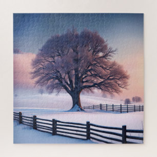 Winter Tree With Fence Jigsaw Puzzle