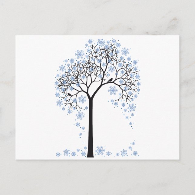 Winter tree with snowflakes and birds postcard (Front)