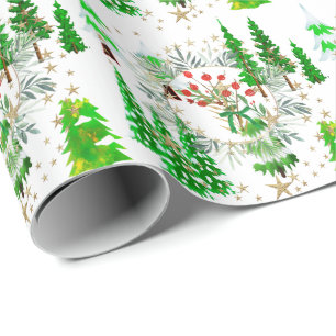 Winter Trees and Berries Wrapping Paper