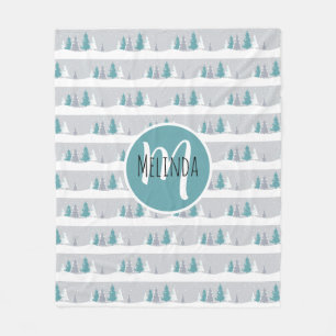 Winter Trees and Snow Light Grey Pattern Fleece Blanket