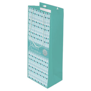 Winter Trees and Snowflakes Pattern Blue Wine Gift Bag