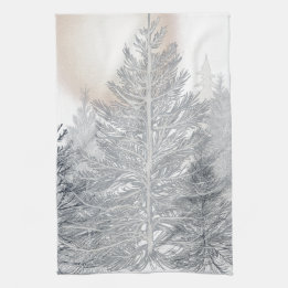 Winter Trees and Sun, Frosty Black and White Kitchen Towel