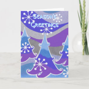 Winter Trees blue 'Season's Greetings' text card