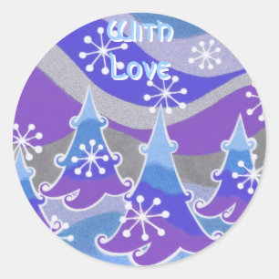 Winter Trees blue 'With Love' round sticker