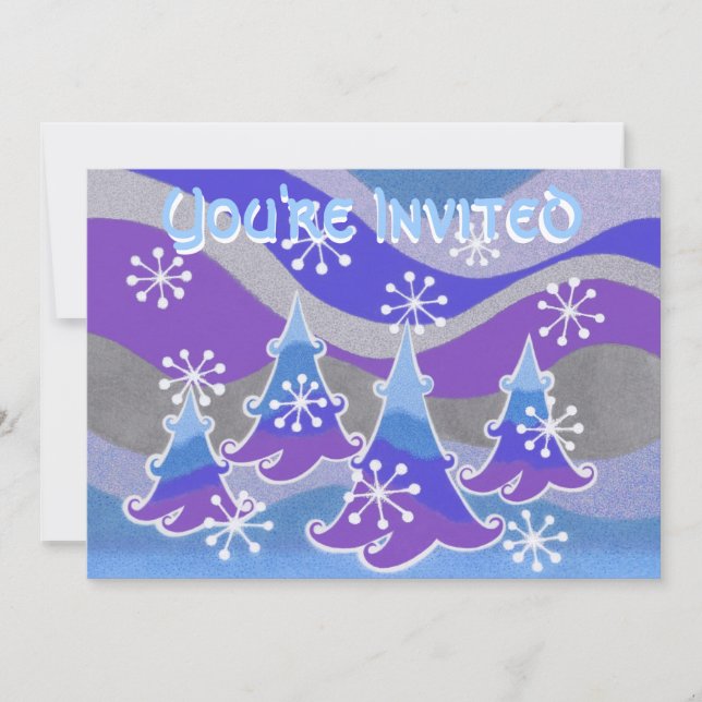 Winter Trees blue 'You're Invited' invitation (Front)