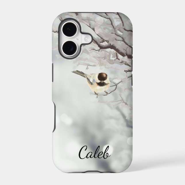 Winter Trees Cute Chickadee Bird Customize (Back)