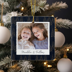 Winter Trees Double Sided Personalized Photo Ceramic Ornament