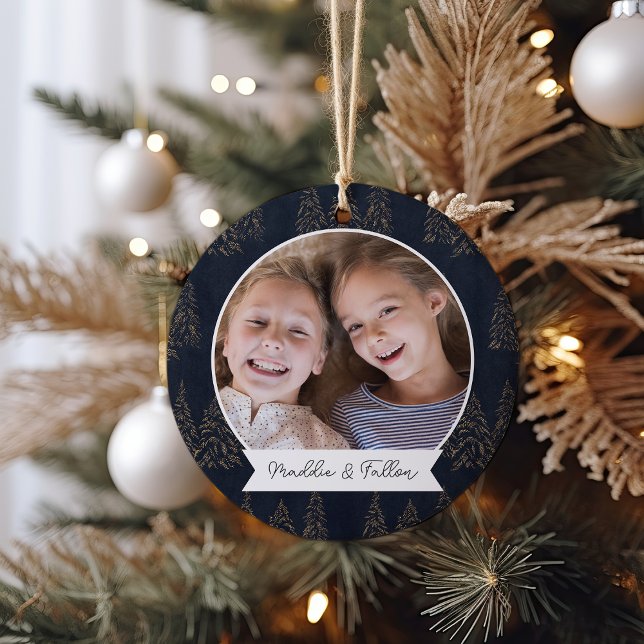 Winter Trees Double Sided Personalized Photo Ceramic Ornament (Creator Uploaded)