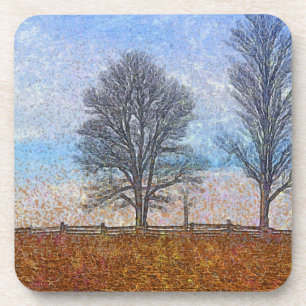 Winter Trees & Farm Fences Pasture Art Coaster