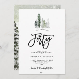 winter trees festive 40th birthday invitation
