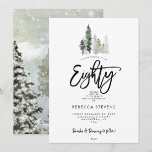 winter trees festive 80th birthday invitation