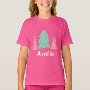 Winter Trees Girls Kids Personalized Name T-Shirt