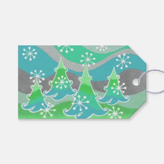 Winter Trees Green gift tags (Front (Horizontal))