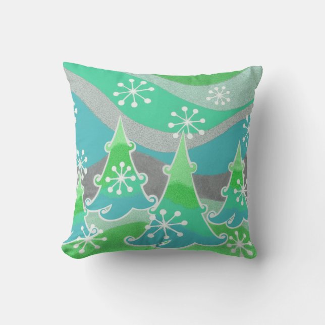 Winter Trees Green throw pillow square (Front)